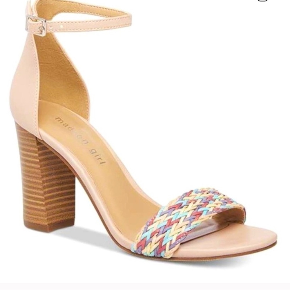 Madden Girl Bellaa Women's Multicolor Woven Heel Sandals tan beige blush - Picture 2 of 7